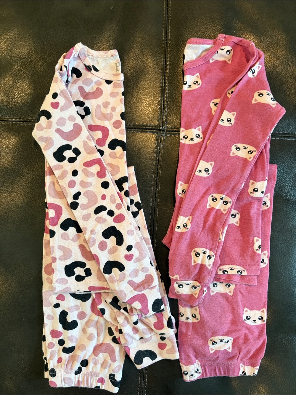 Two Girls' Pink Patterned long Pajama Sets and Shortie Mermaid set